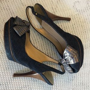 Cole Haan Denim Slingback Peek Toe Platform Sz 9